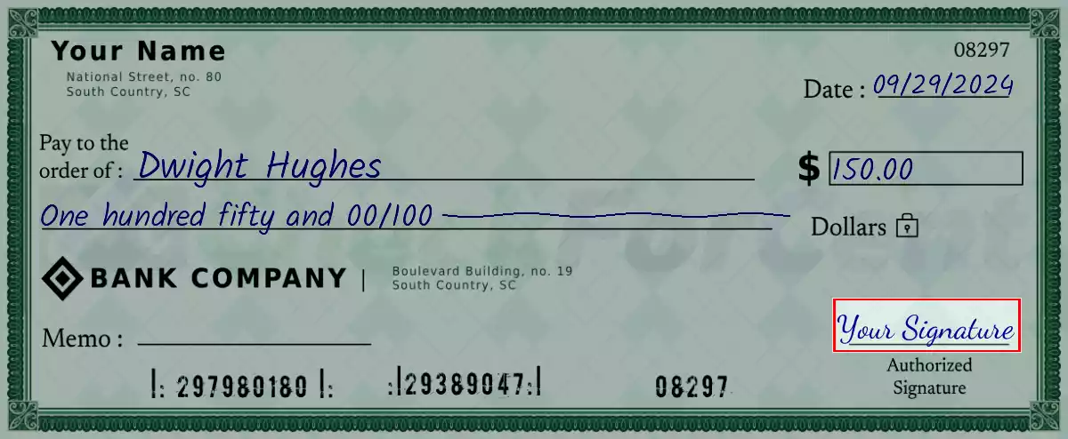 Sign the 150 dollar check