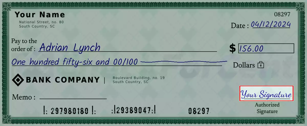 Sign the 156 dollar check