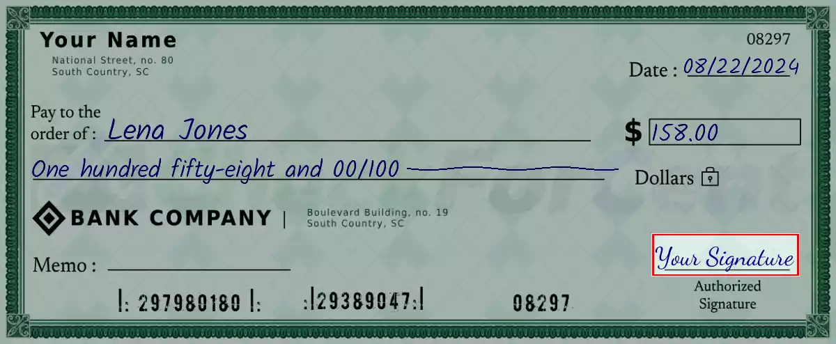 Sign the 158 dollar check
