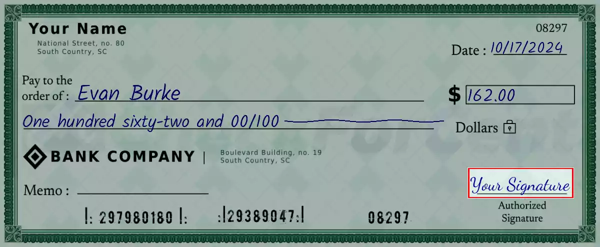 Sign the 162 dollar check
