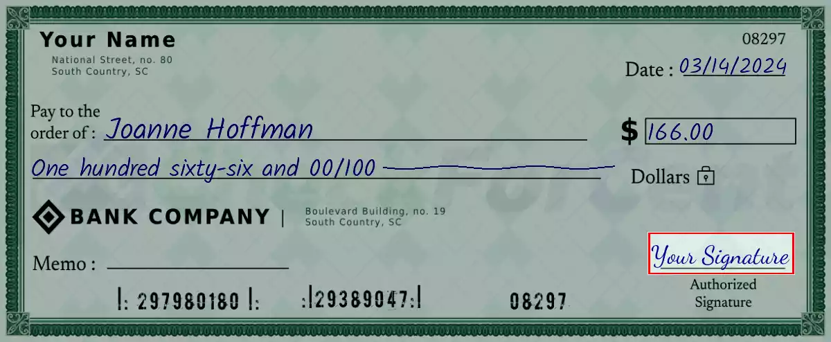 Sign the 166 dollar check