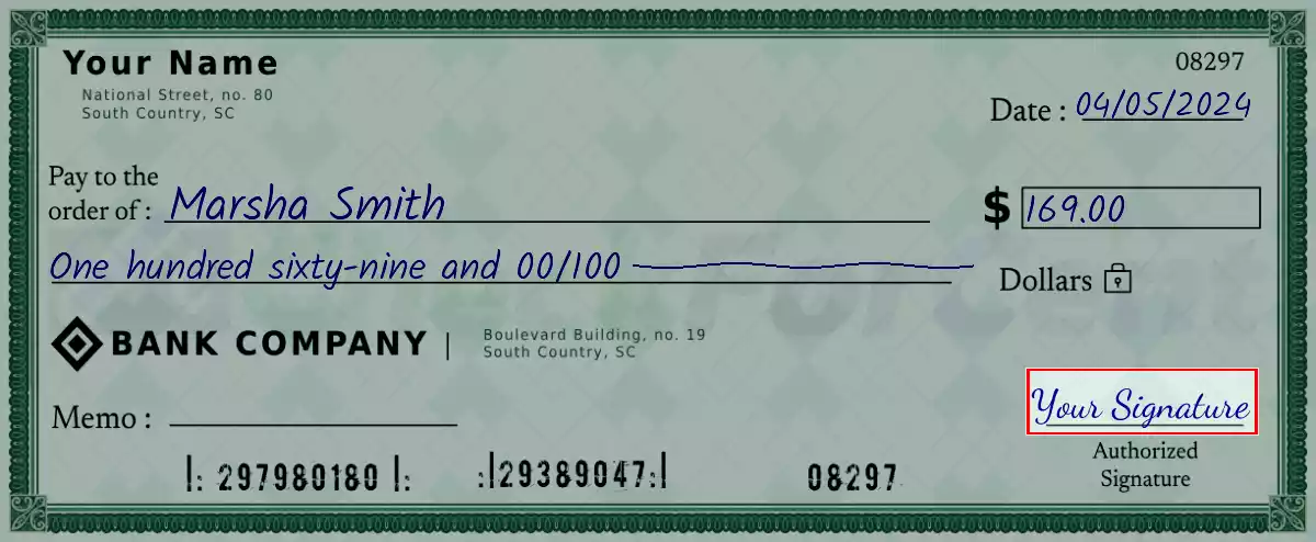 Sign the 169 dollar check