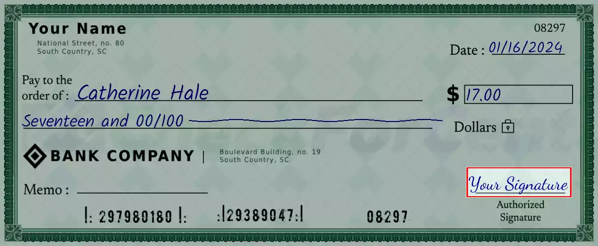 Sign the 17 dollar check