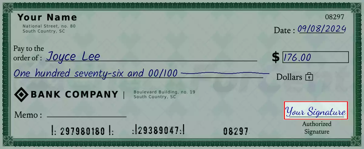 Sign the 176 dollar check