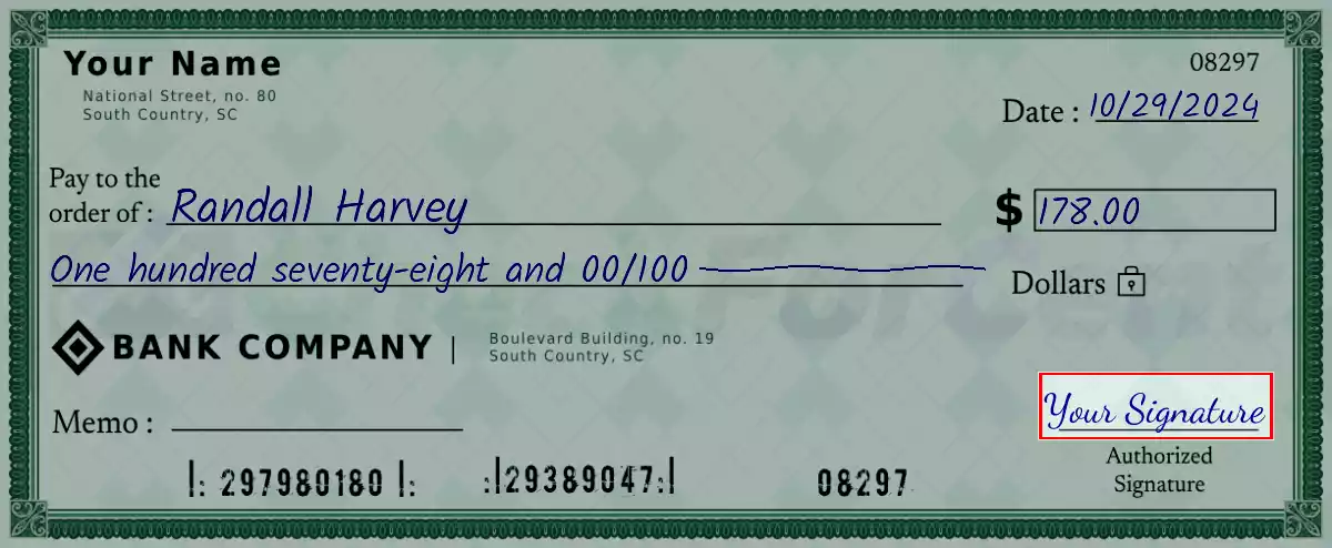 Sign the 178 dollar check