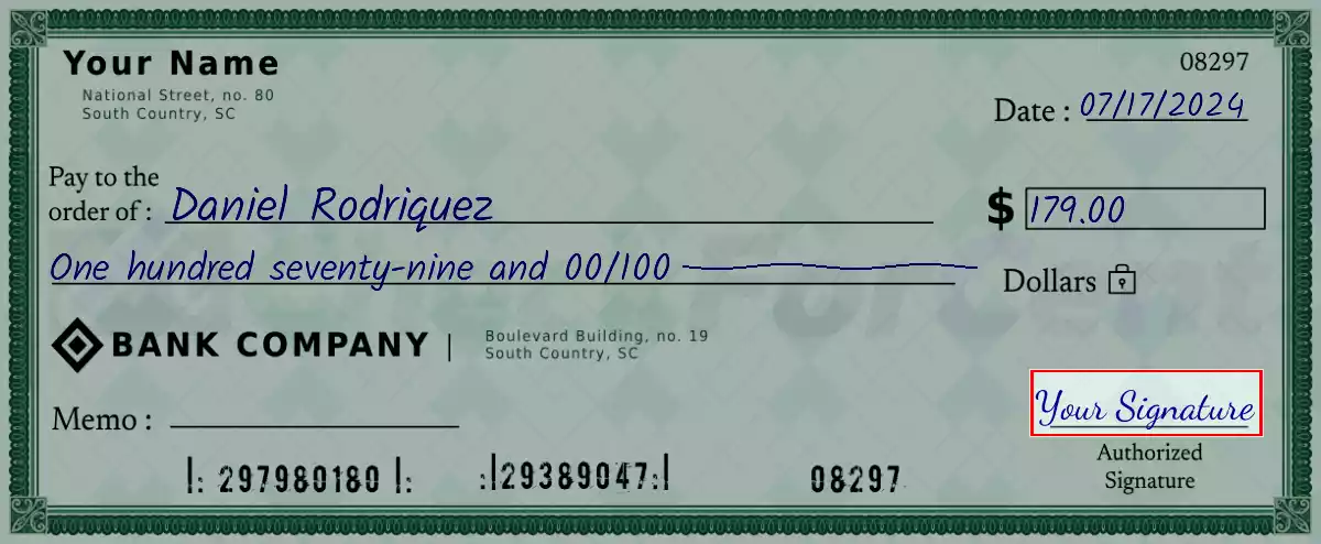 Sign the 179 dollar check