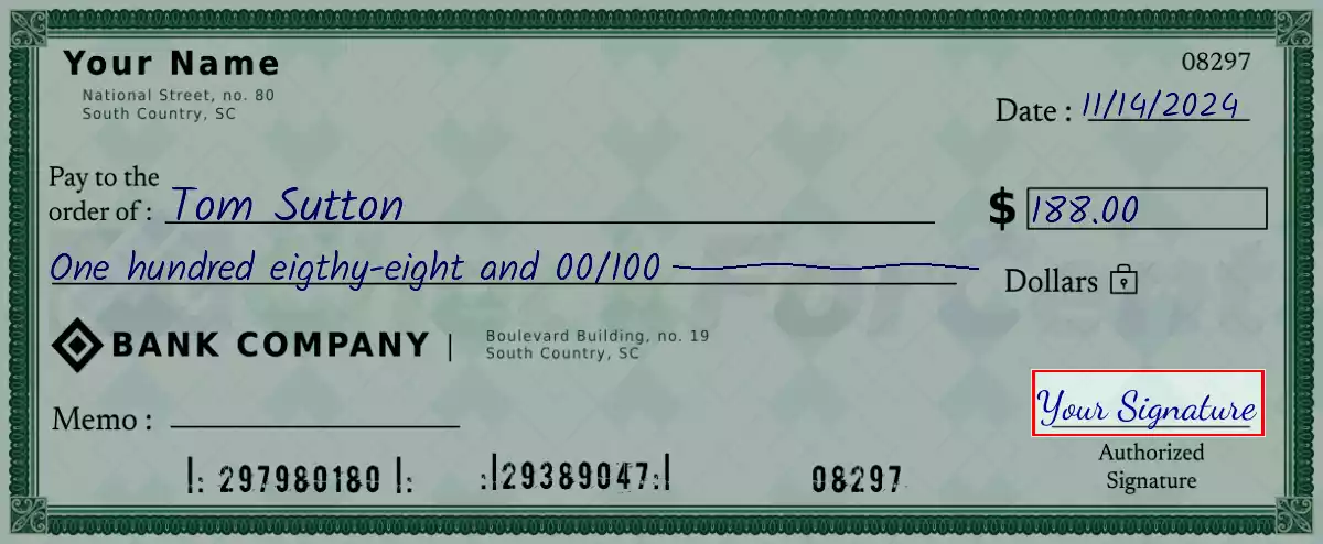 Sign the 188 dollar check