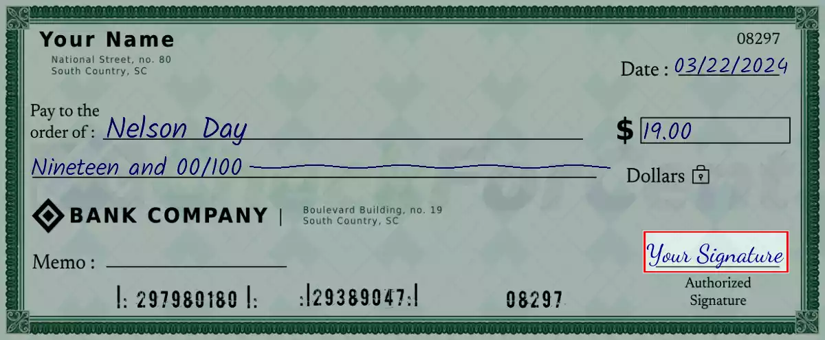Sign the 19 dollar check