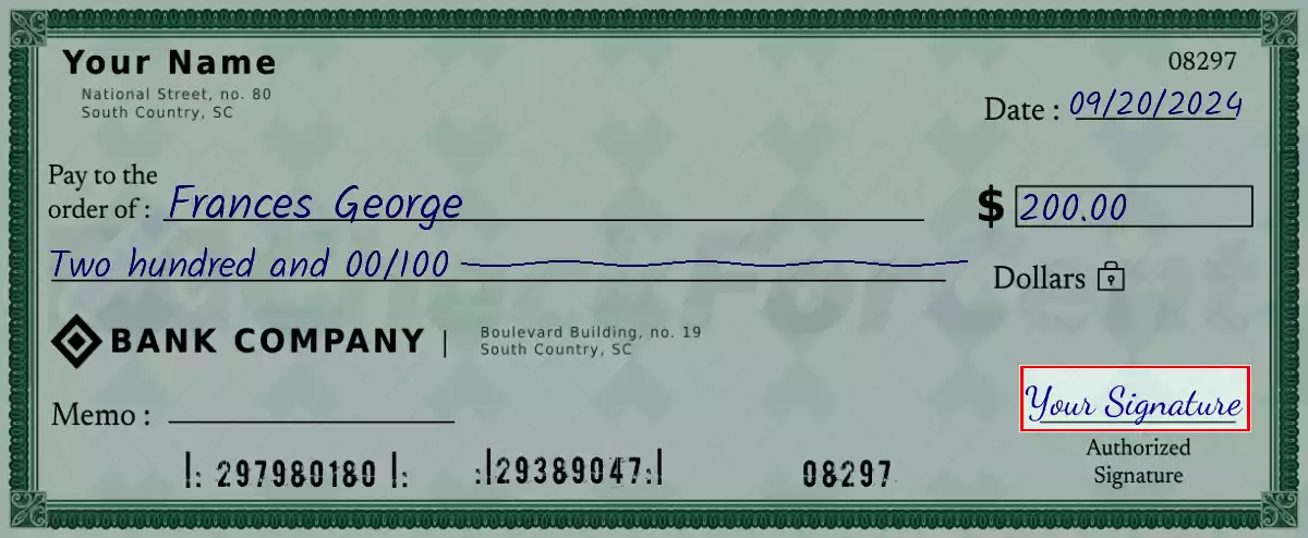 Sign the 200 dollar check