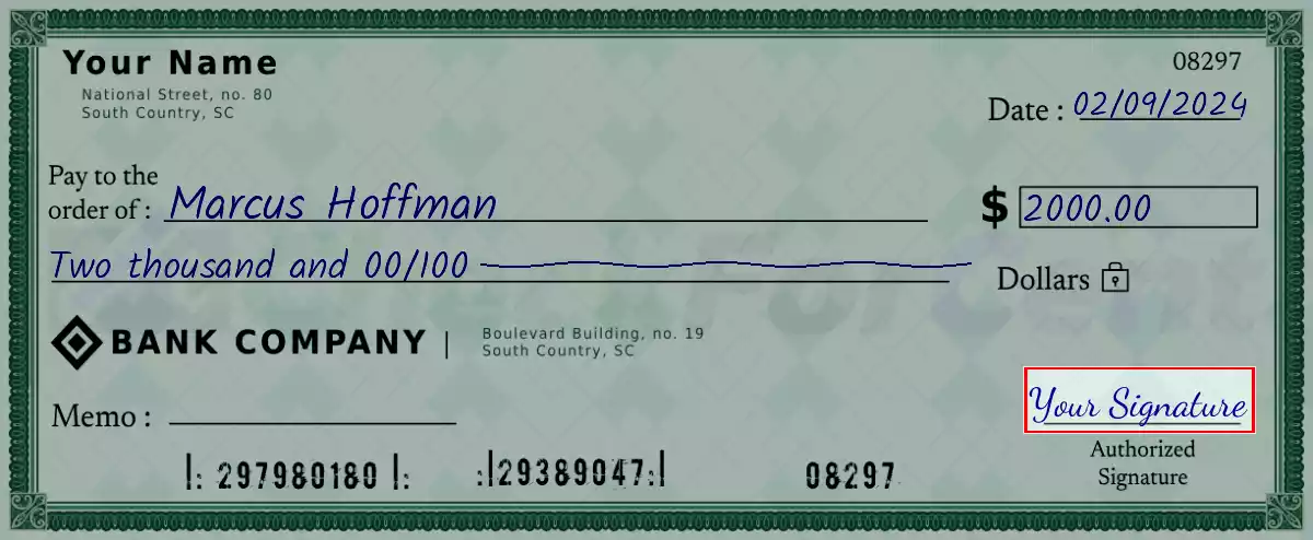 Sign the 2000 dollar check