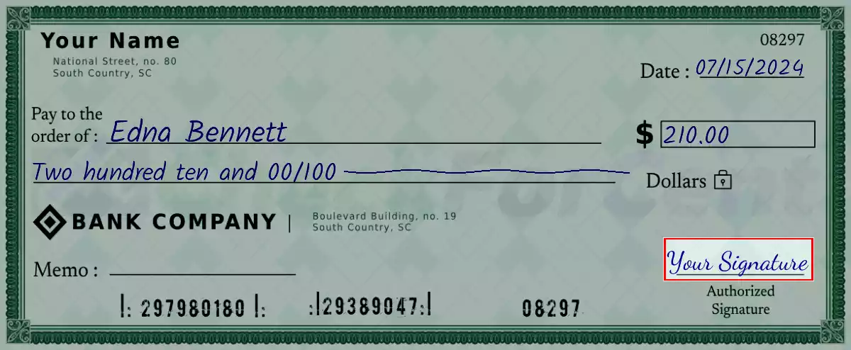Sign the 210 dollar check