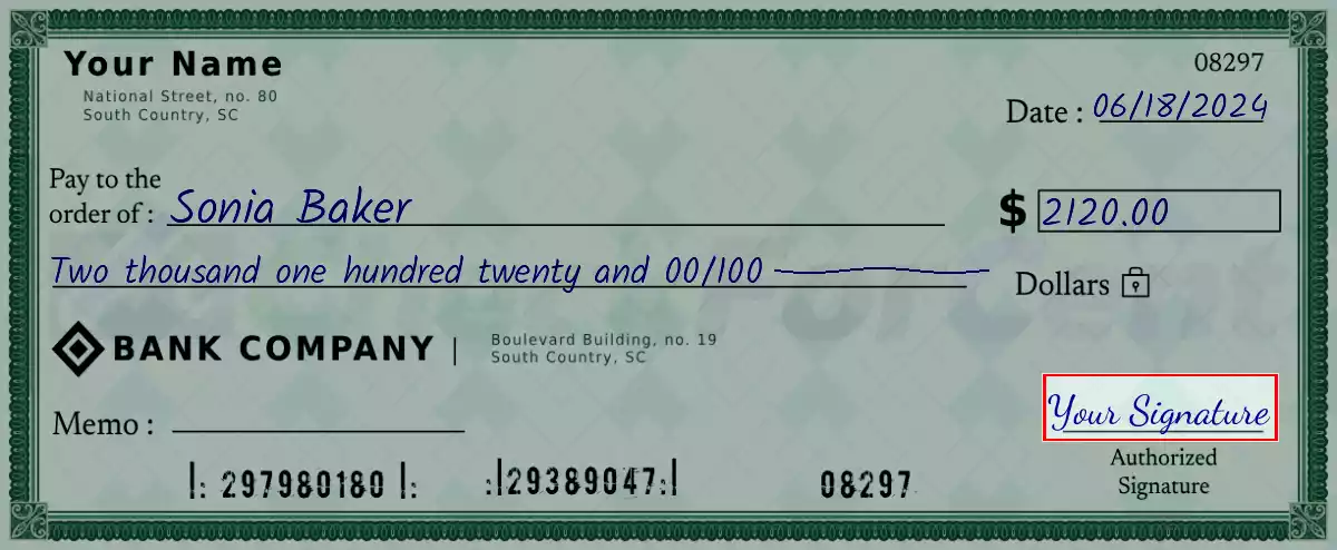 Sign the 2120 dollar check