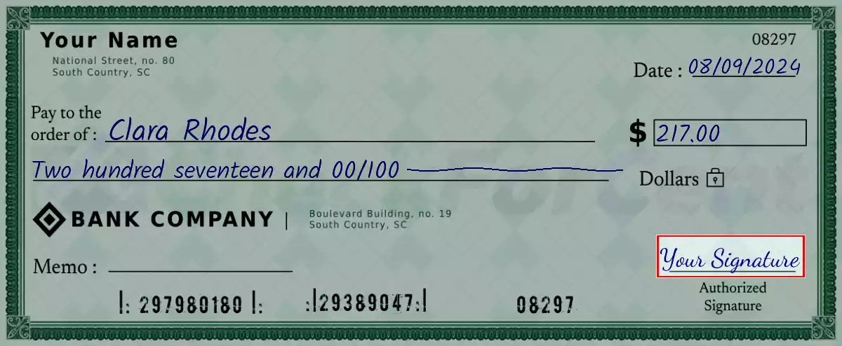 Sign the 217 dollar check