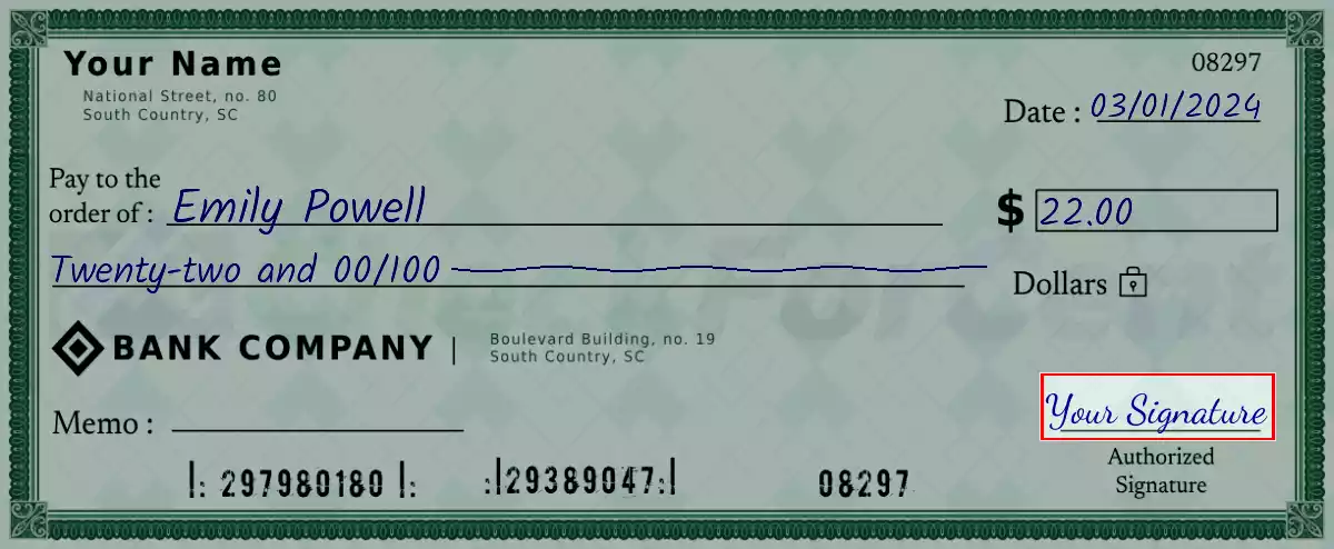Sign the 22 dollar check