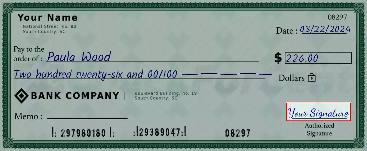 Sign the 226 dollar check