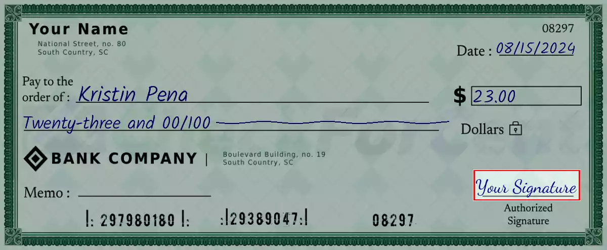 Sign the 23 dollar check