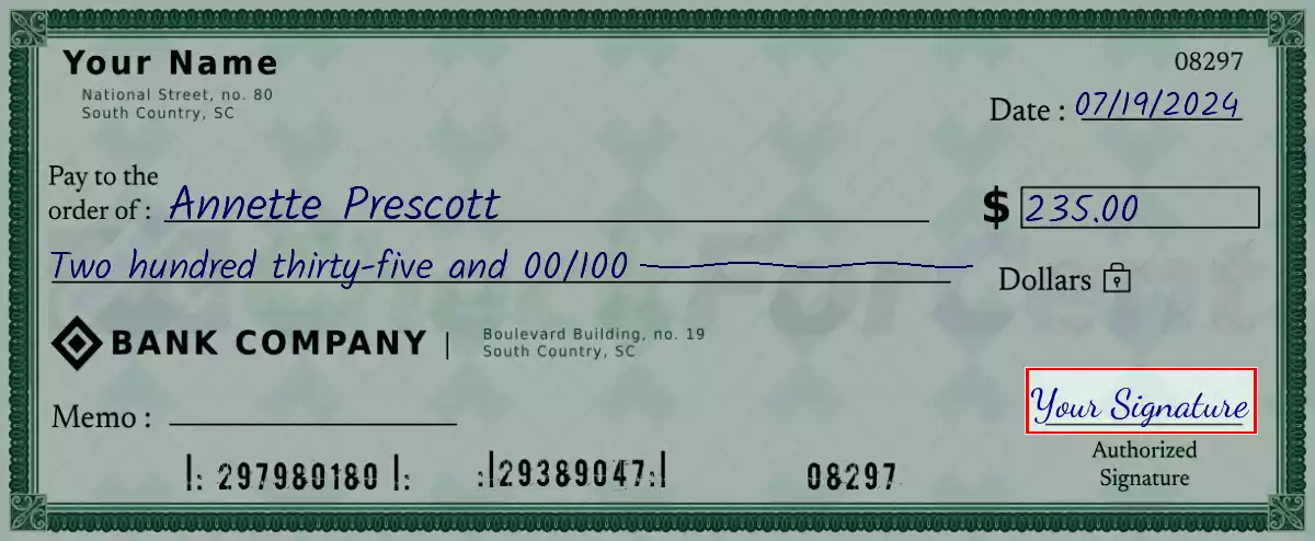 Sign the 235 dollar check