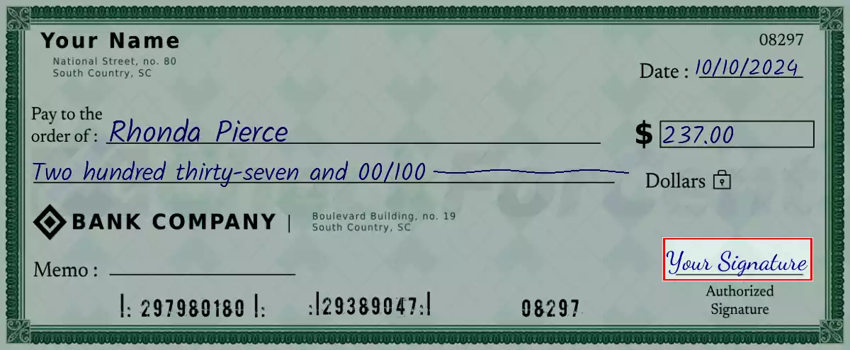 Sign the 237 dollar check