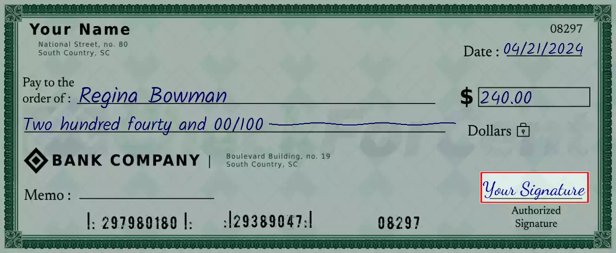 Sign the 240 dollar check