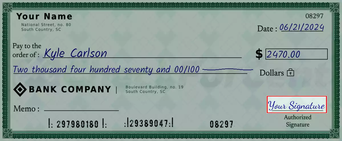 Sign the 2470 dollar check