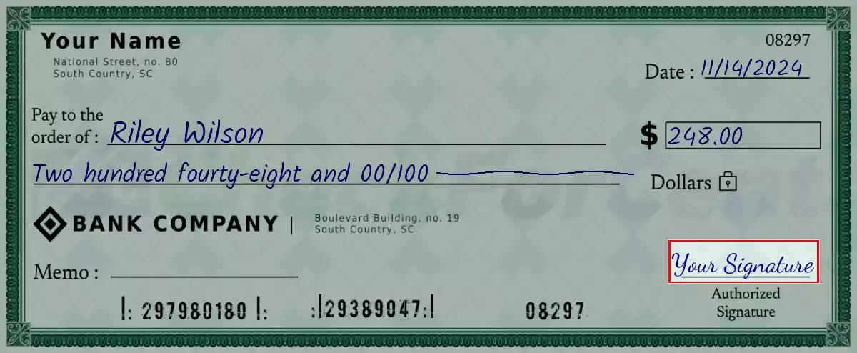 Sign the 248 dollar check