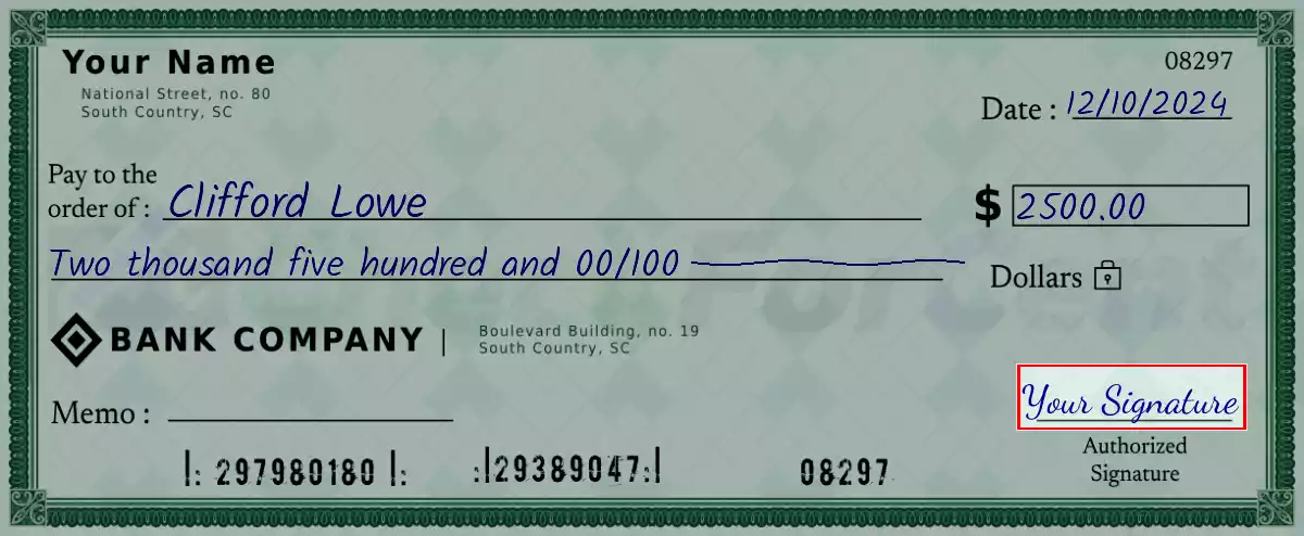 Sign the 2500 dollar check
