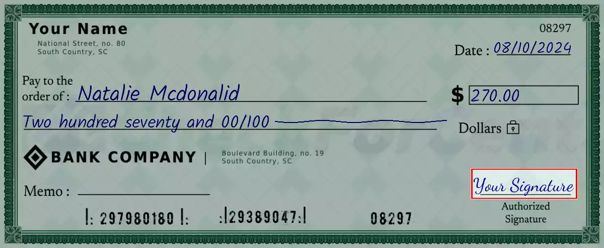 Sign the 270 dollar check