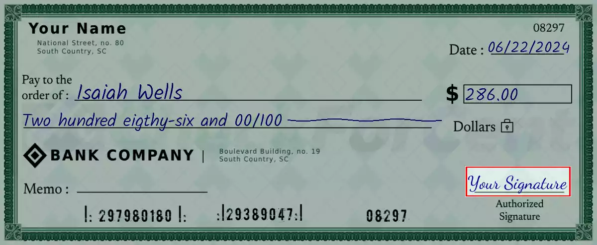 Sign the 286 dollar check