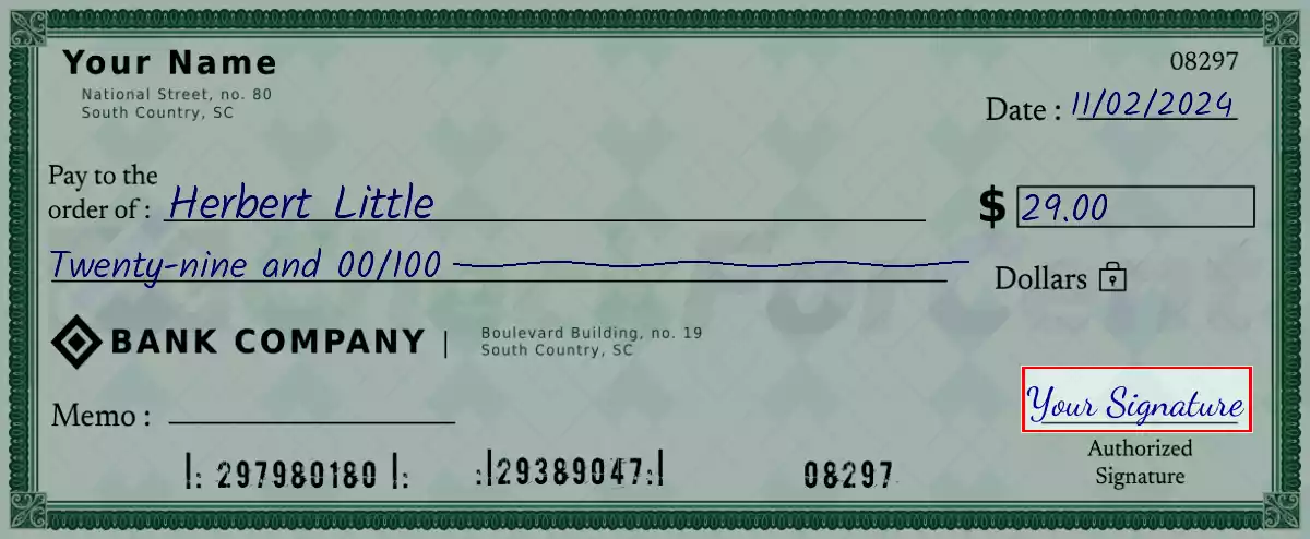 Sign the 29 dollar check