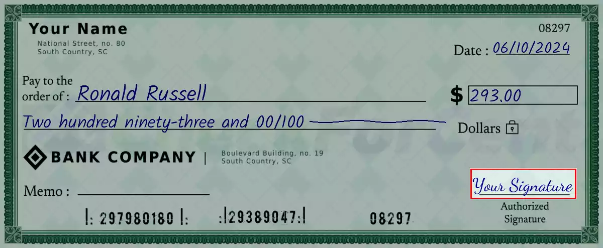 Sign the 293 dollar check