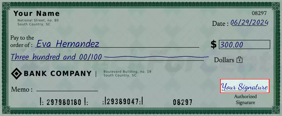 Sign the 300 dollar check