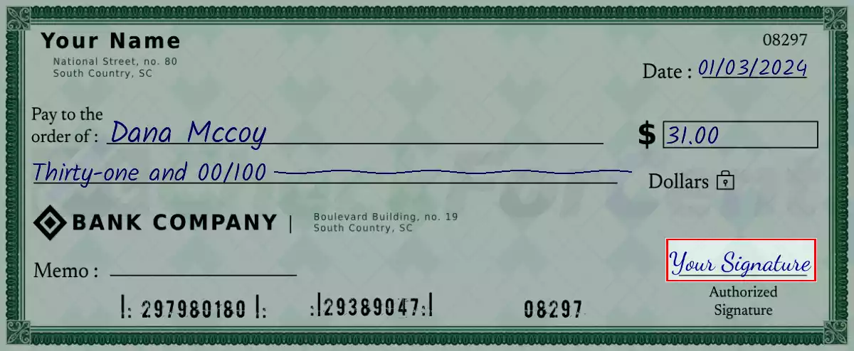 Sign the 31 dollar check
