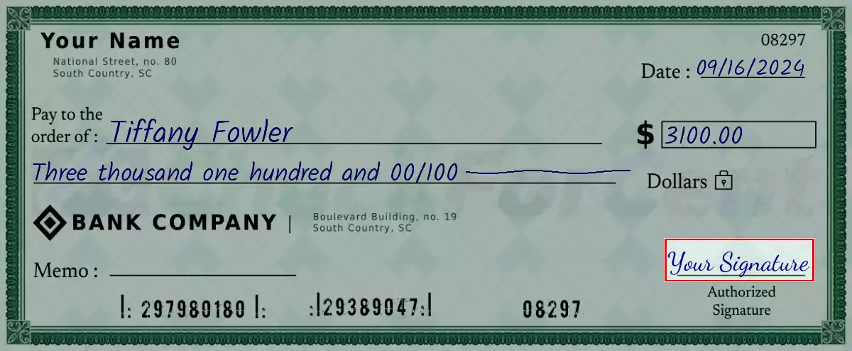 Sign the 3100 dollar check