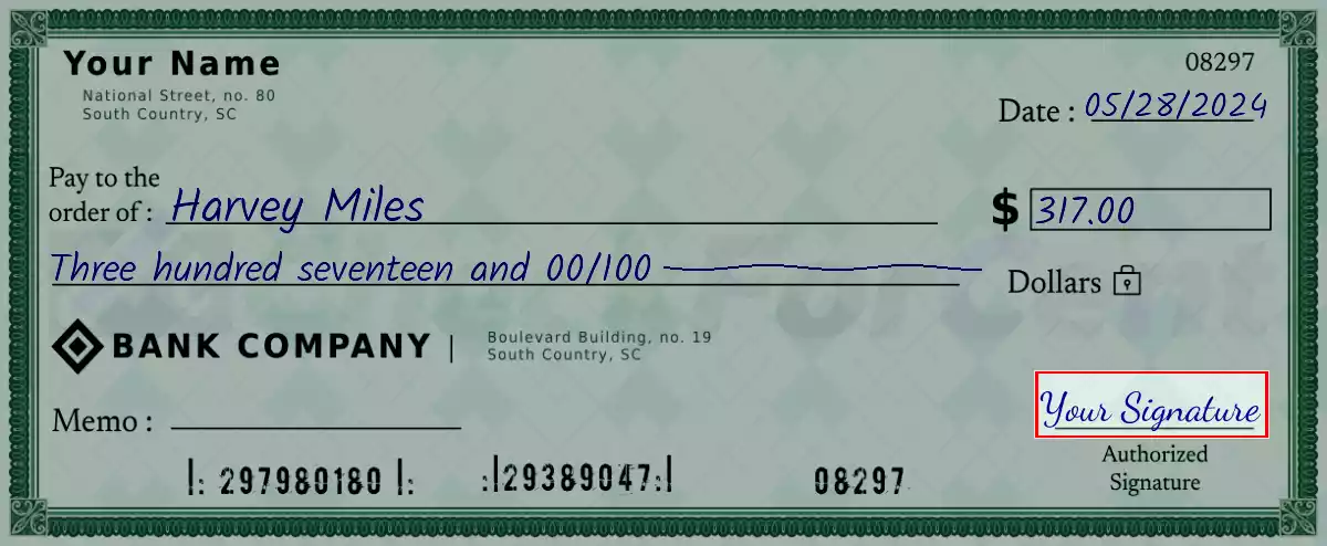 Sign the 317 dollar check