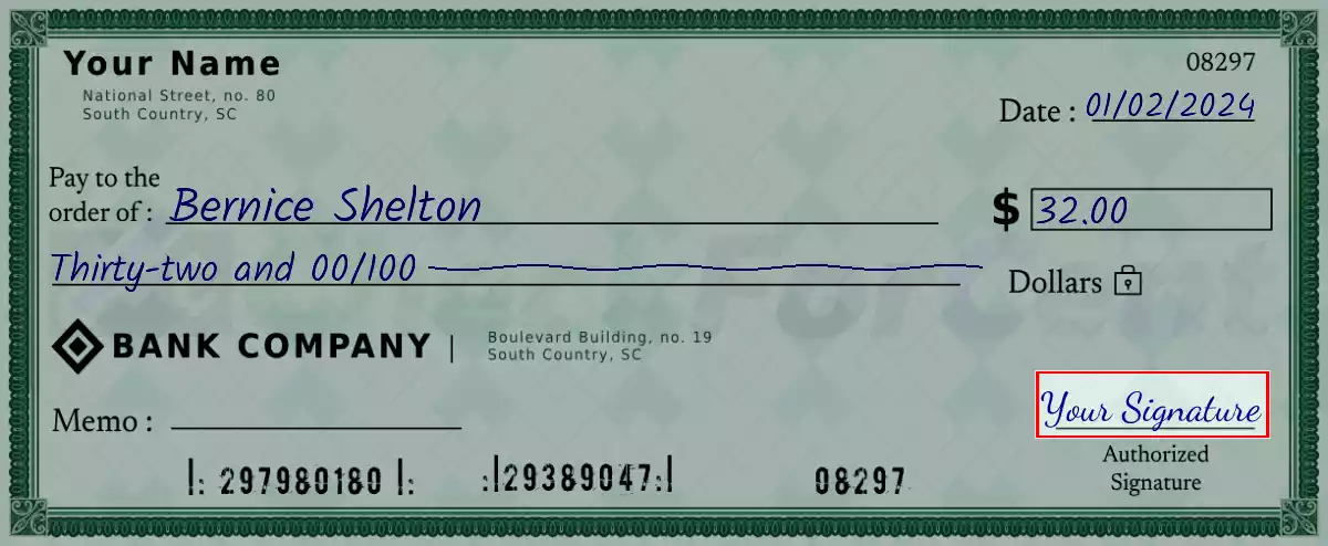 Sign the 32 dollar check