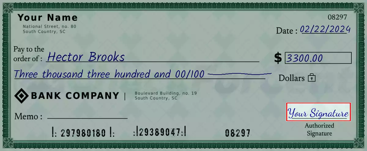 Sign the 3300 dollar check