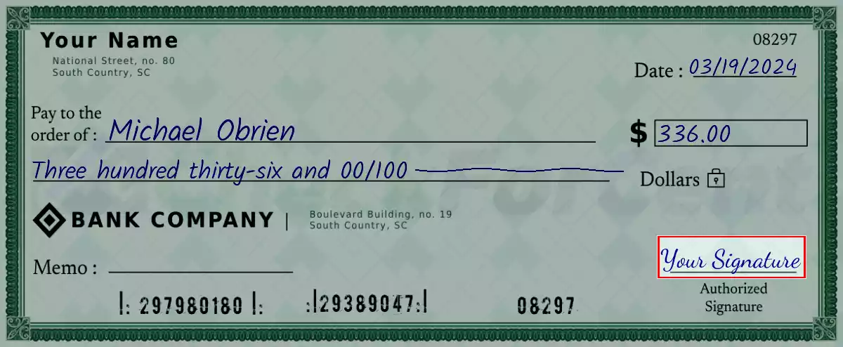Sign the 336 dollar check