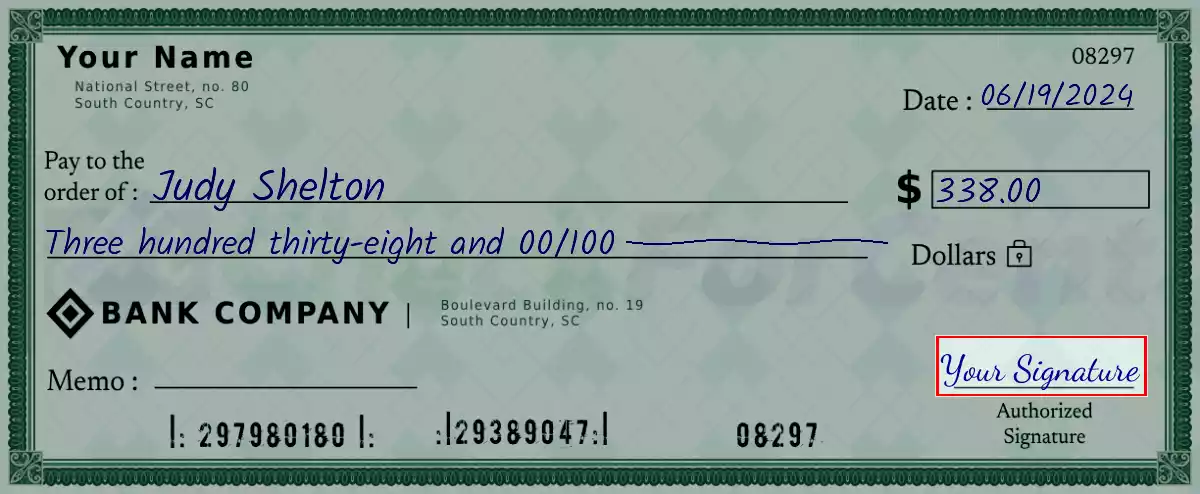 Sign the 338 dollar check