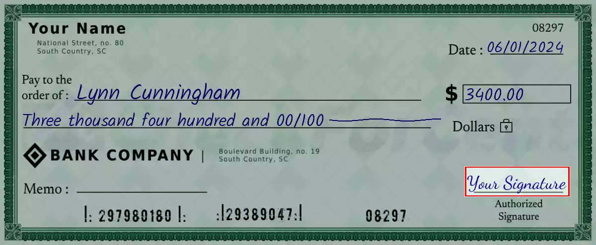 Sign the 3400 dollar check