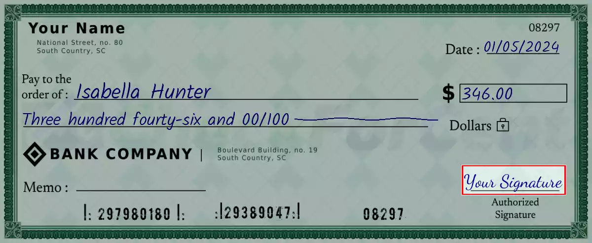 Sign the 346 dollar check