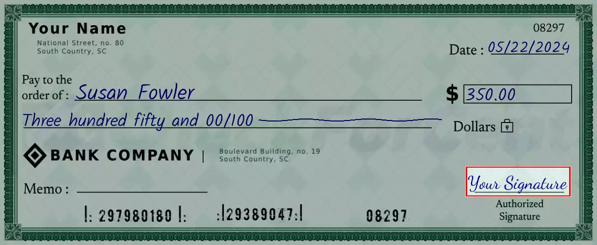 Sign the 350 dollar check