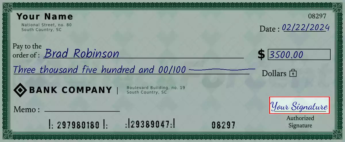 Sign the 3500 dollar check