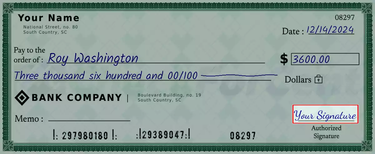 Sign the 3600 dollar check