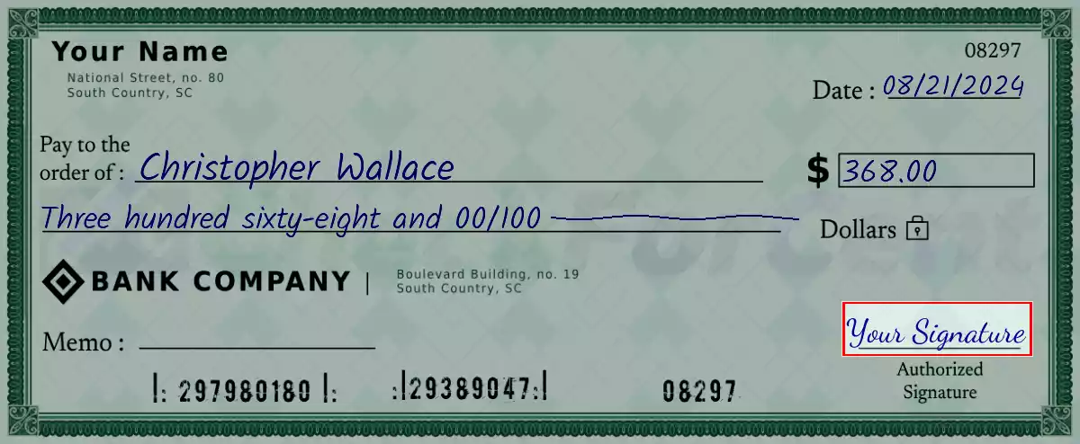 Sign the 368 dollar check