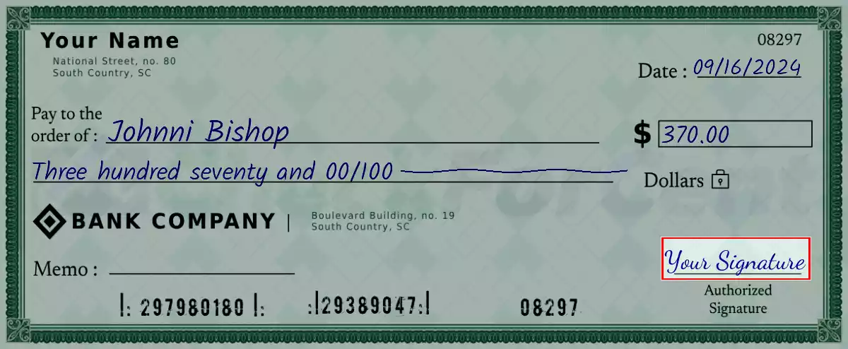 Sign the 370 dollar check