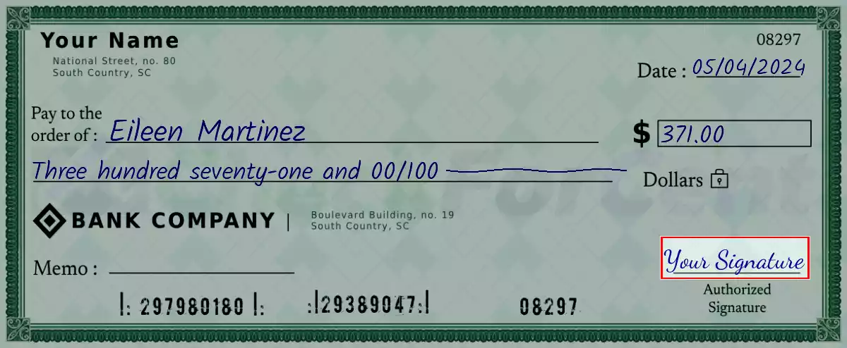 Sign the 371 dollar check