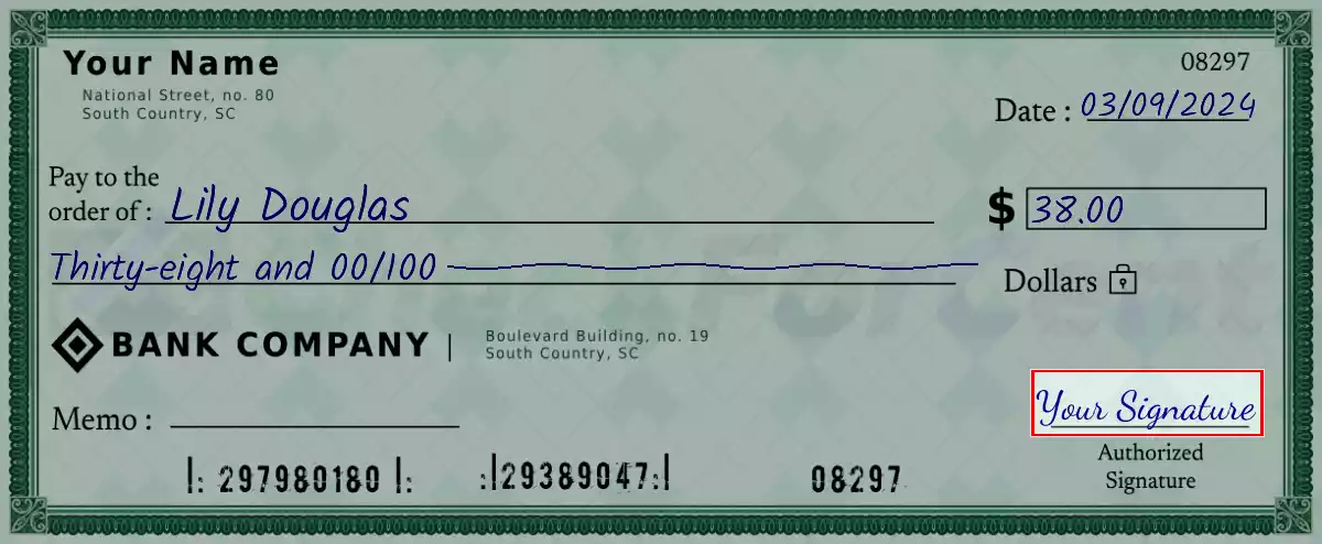 Sign the 38 dollar check