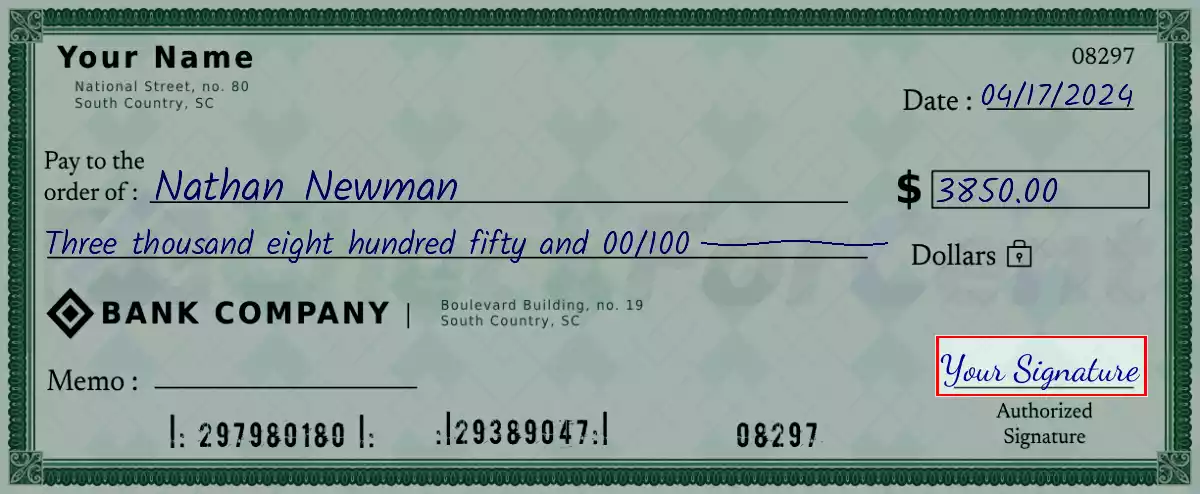 Sign the 3850 dollar check
