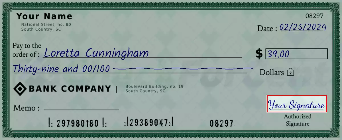 Sign the 39 dollar check