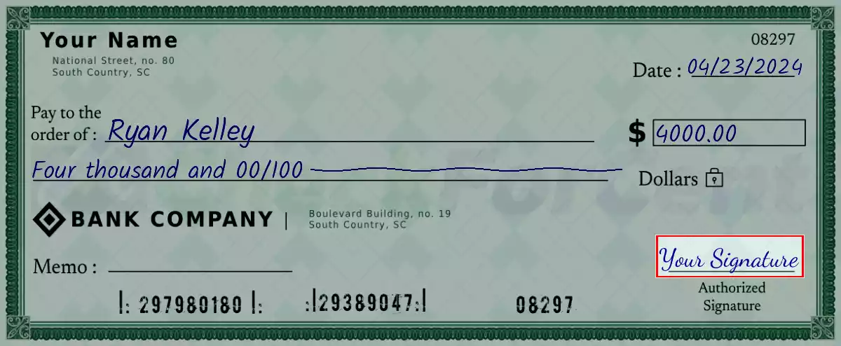 Sign the 4000 dollar check